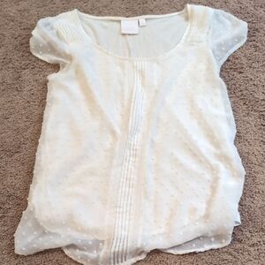 LC Lauren Conrad White Swiss Dot Pintuck Blouse